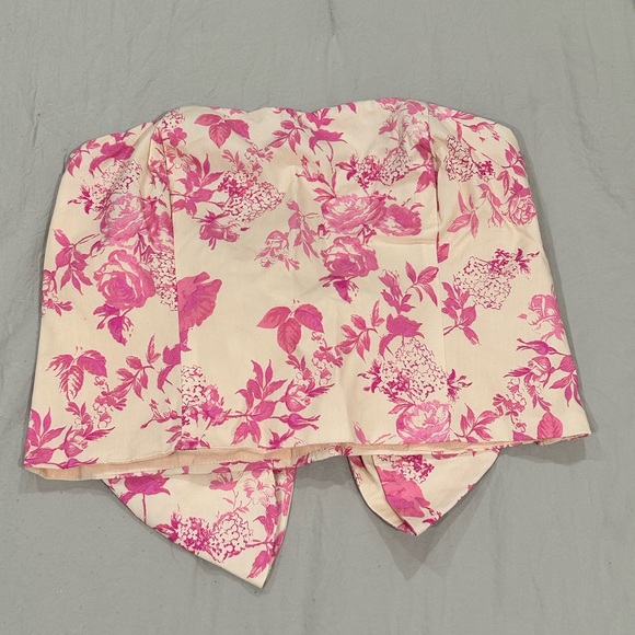Blush Pink Printed Bow Strapless Crop Top - Picture 1 of 7